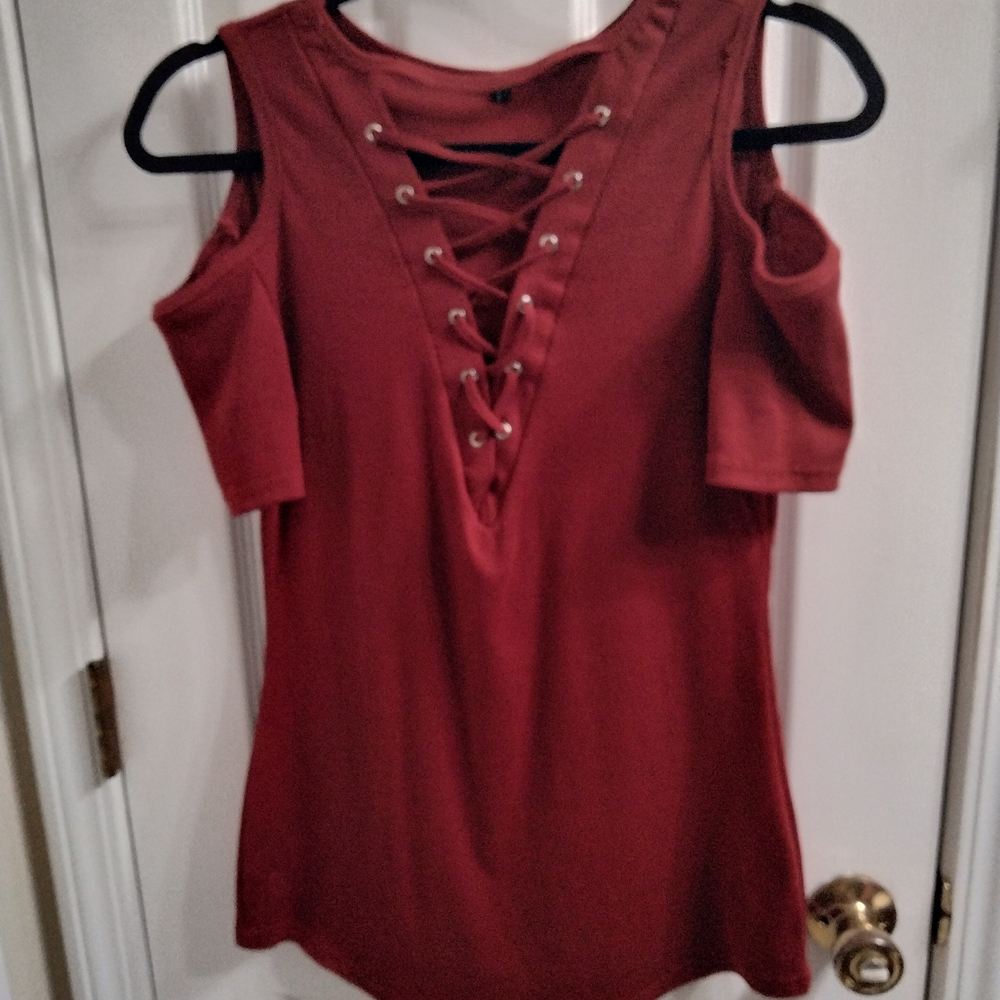 Amazon Women's Red Cold Shoulder Blouse